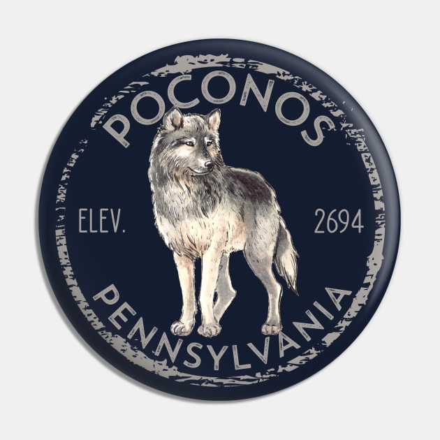 Pocono Mountains Pennsylvania Wolf Coyote Hiker Pin by Pine Hill Goods