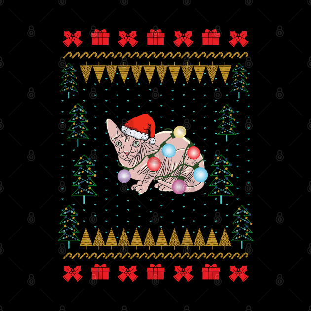 Sphynx Cat Ugly Christmas Sweater by okpinsArtDesign