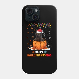 Black Cat On Pumpkin Happy Hallothanksmas Phone Case