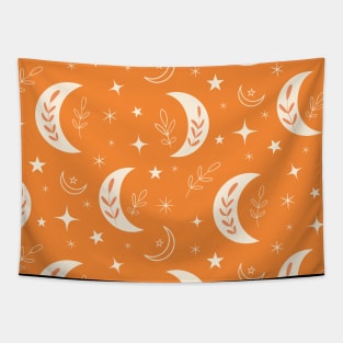 Abstract boho  moon pattern on orange background Tapestry