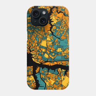 Norfolk Map Pattern in Orange & Teal Phone Case