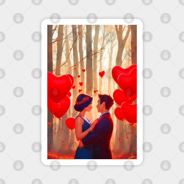 A beautiful couple with heart balloons Magnet by akwl.design