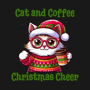 I Love Coffee Christmas And Cats, Cat And Coffee T-Shirt