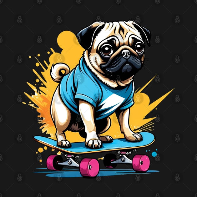 Pug on a Skateboard by ArtfulTat