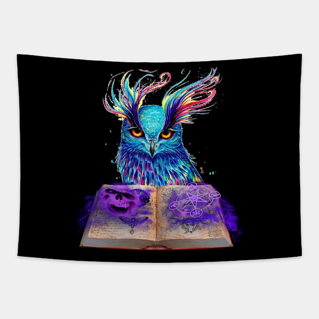 Graphic Design Magic Owl With Spell Book Tapestry by Sveteroc