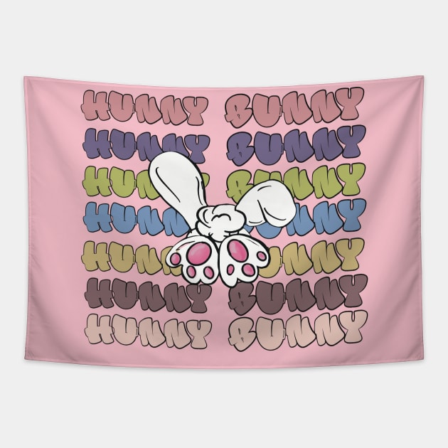 Hunny Bunny repeat bubble words pastels bunny butt Tapestry by Sheila’s Studio