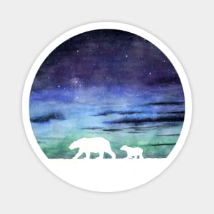 Aurora borealis and polar bears (white version) Magnet