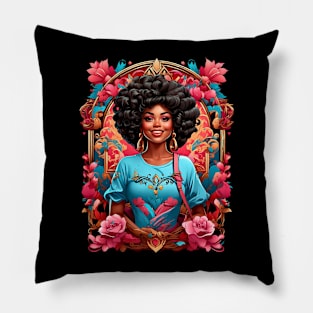 Black Girl Happy Valentines Day retro vintage design Pillow