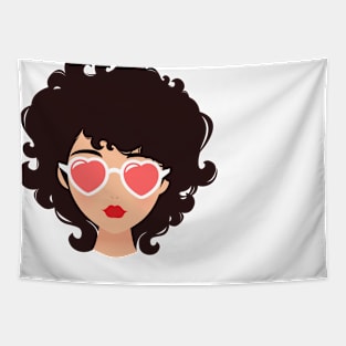 Girl with heart glasses Tapestry