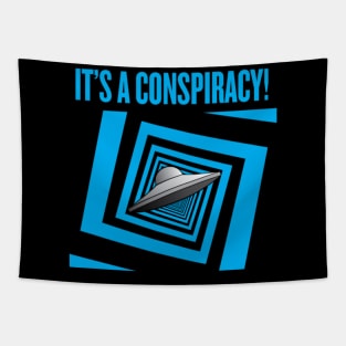 It's A Conspiracy! BLUE UFO Tapestry