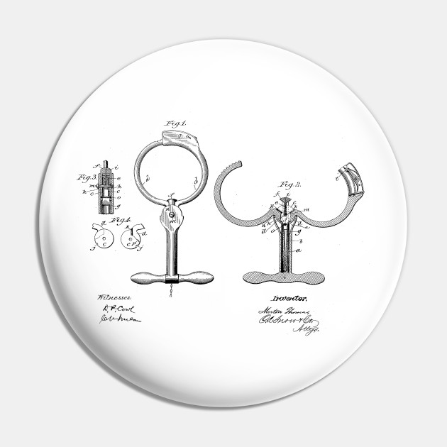Handcuff Vintage Patent Drawing Patent Pin Teepublic
