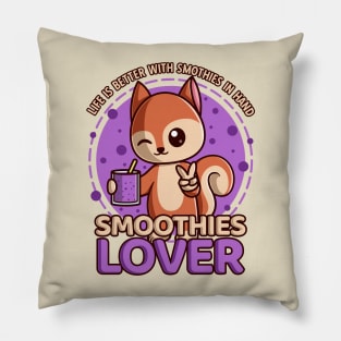 Smoothie - Cute Squirrel Drinking Smoothie Cartoon Kawaii Pillow