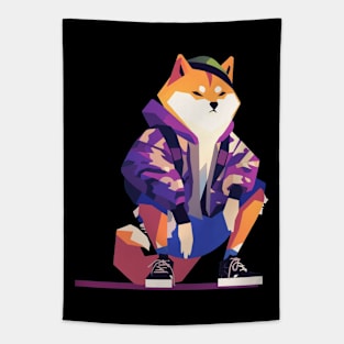 Cool Shiba in the City Tapestry