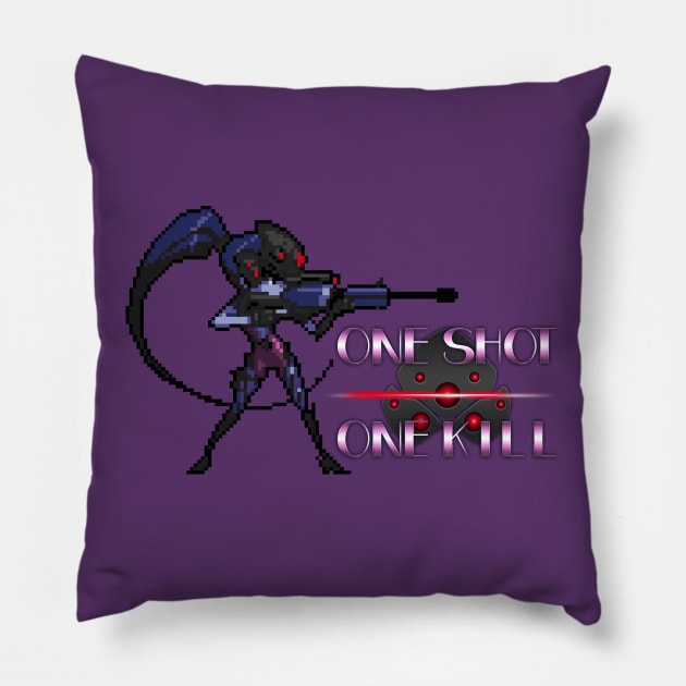 Overwatch - 16-Bit Widowmaker Quote Pillow by wyckedguitarist