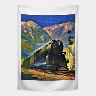 Train & Montana Rockies, Northern Pacific 1920s Gustav Wilhelm Krollmann Tapestry