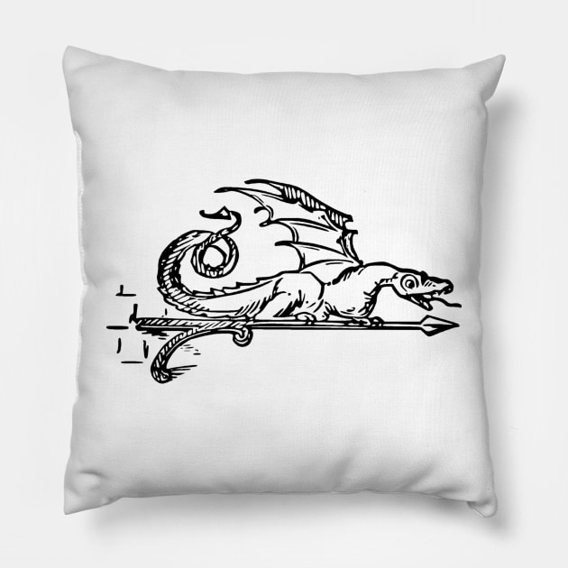 Green Dragon Tavern Sign, Black, Transparent Background Pillow by Phantom Goods and Designs