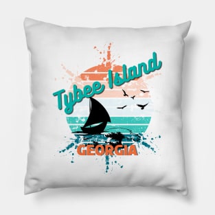 Tybee Island Georgia Retro Vintage Sunset Pillow