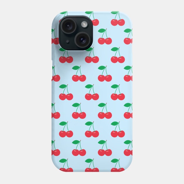 Red Cherries Pattern on Blue Background Phone Case by Ayoub14