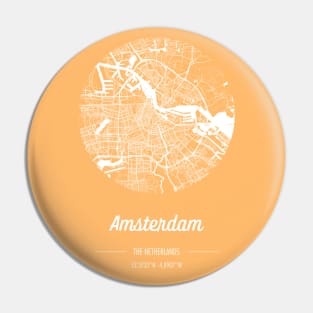 City map in golden yellow: Amsterdam, The Netherlands, with retro vintage flair Pin
