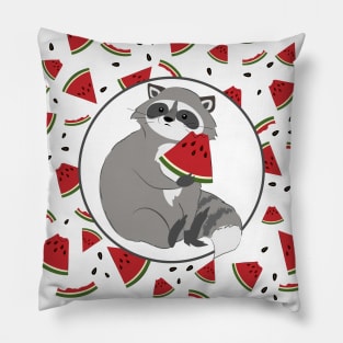 Cute Cartoon Raccoon with Watermelon Pillow