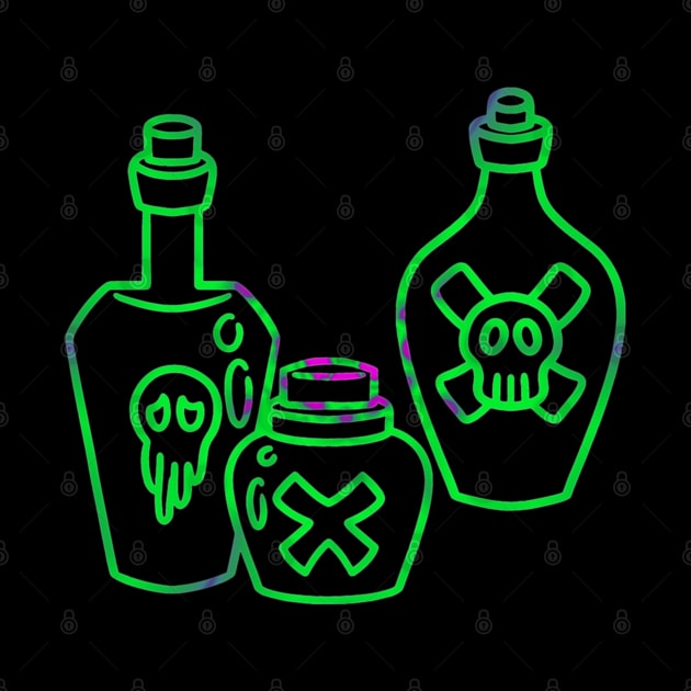 Poison bottles in toxic neon green and purple, vector illustration by F-for-Fab