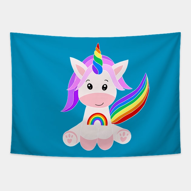 Cute Rainbow Unicorn Tapestry by Orchyd