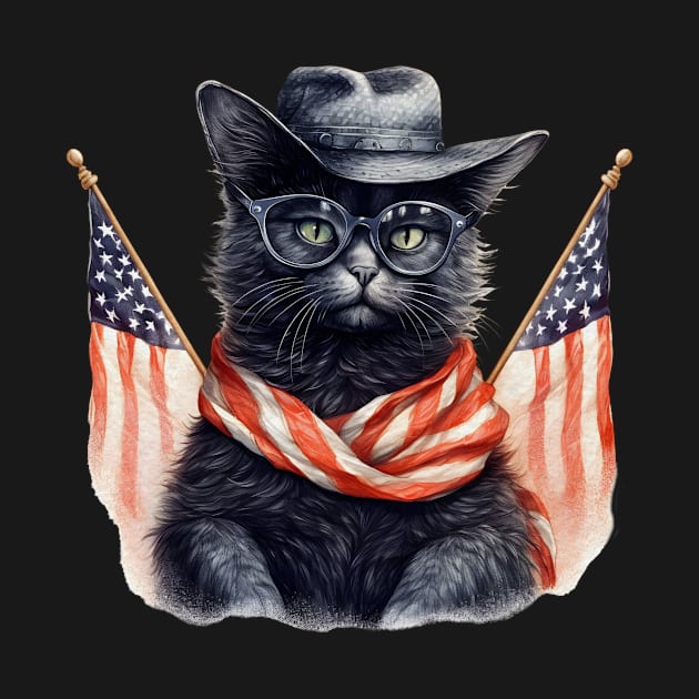 Patriotic Black Cat, 4th of July Design by PaperMoonGifts