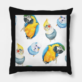 Parrot watercolor pattern - macaw, budgies, cockatiel Pillow