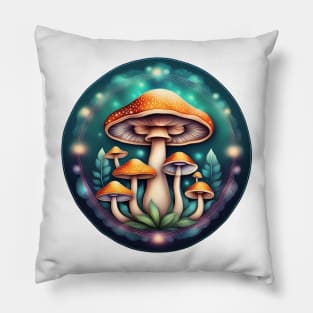 Mushroom Family Mandala Pillow