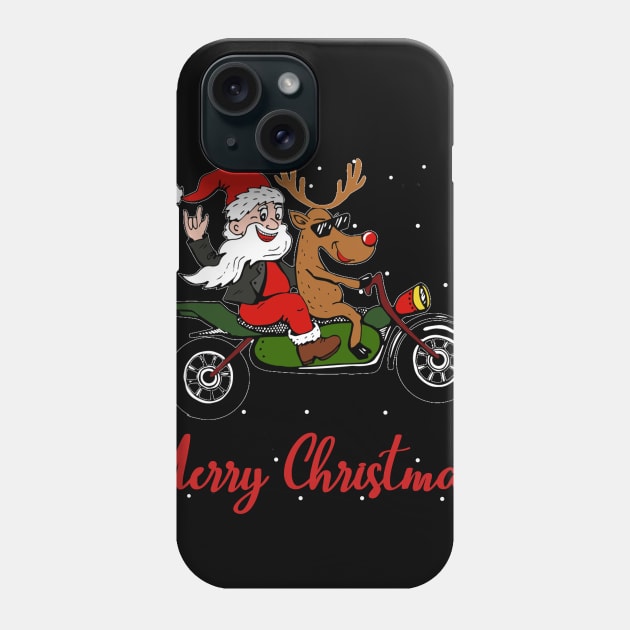 Funny Santa & Reindeer Motorcycle Biker Christmas Phone Case by TeeSky