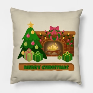 Cozy Christmas greeting near fireplace Pillow