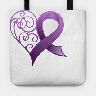 Purple Ribbon with Heart Tote