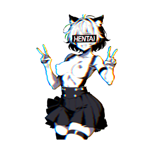 Kawaii Aesthetic Retro Anime Girl Hentai Nekomimi T-Shirt