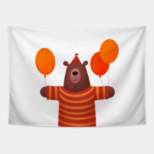 Funny bear with party ballons Tapestry