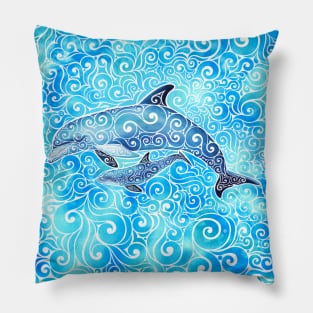 Swirly Dolphin Family Pillow