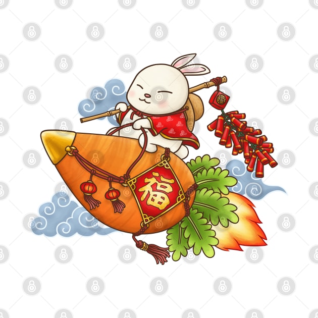 CNY Year of the Rabbit Funny Rabbit Flying Carrot by Takeda_Art