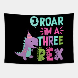 3rd Birthday Dinosaur GirlRex Matching Family Party Three Tapestry