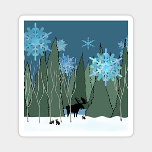 Wildlife in the Silent Snowy Forest Magnet