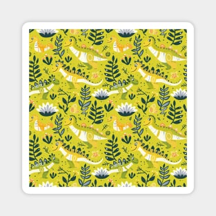 Delightful Dinosaurs in Enchanted Garden Pattern Magnet