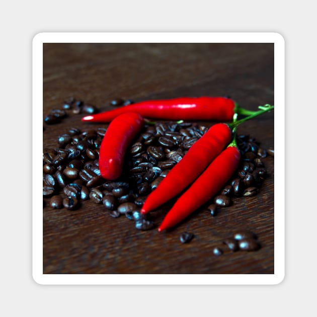 Hot Chili and Coffee Beans Magnet by SILVA_CAPITANA