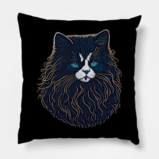 Mystical Whiskers: Black Cat with a Luscious Beard Pillow