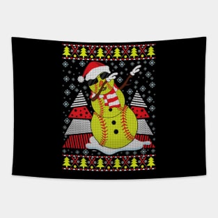Dabbing Snowman Christmas Softball Player Tapestry