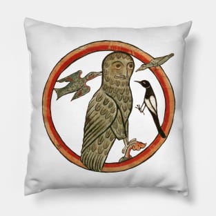 Medieval art - "Owl with birds" Pillow