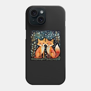 Cute folk art Fox Couple Phone Case