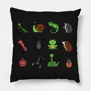 Cute insects and reptiles in zen mode Pillow