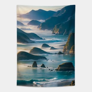 High Tide on A Misty Beach Tapestry