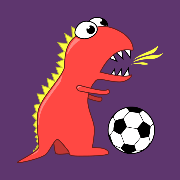 Cartoon Dinosaur Playing Soccer by Boriana Giormova