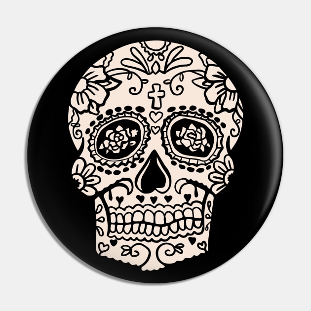 Day of the Dead Sugar Skull Pin by Cofefe Studio