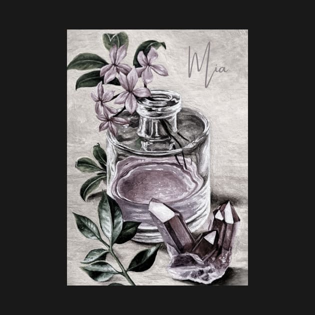 Mia movie star vintage print perfume & rose quartz by LukjanovArt