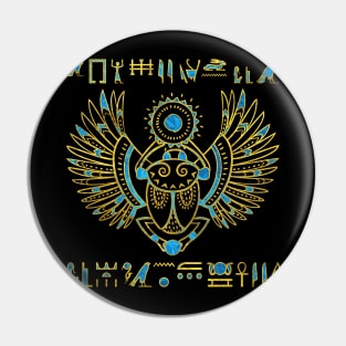 Egyptian Scarab Beetle Gold and blue stained glass Pin